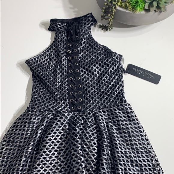 New Sentimental Cage High Neck Lace Up Metallic dress black medium nwt - Picture 6 of 8